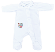 White Cotton Onesie with Blue & Pink Liberty Floral Pocket
