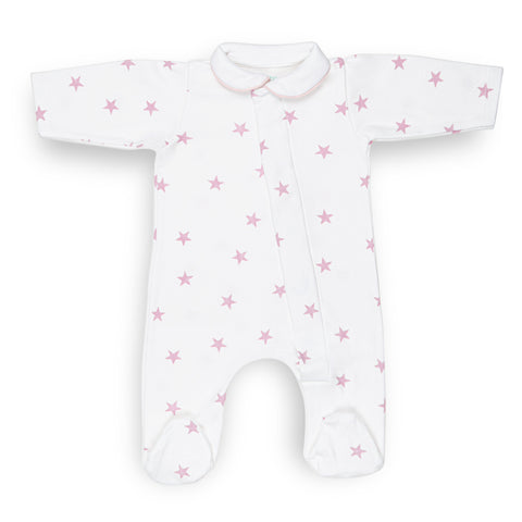 Star Print Cotton Onesie in Raspberry Pink