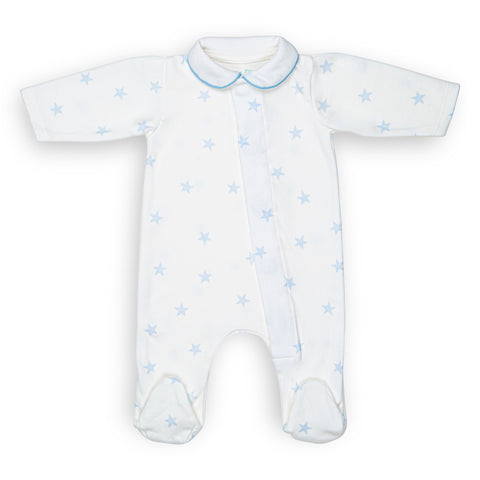 Star Print Cotton Onesie in Cloud Blue