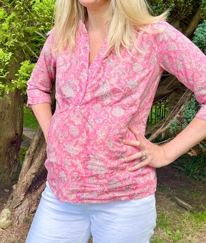 Pink Floral Block Print Alice Shirt