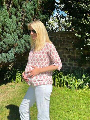 White and Pink Floral Block Print Alice Shirt