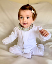 White Onesie with Teal Floral Ruffle
