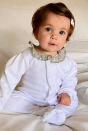 White Onesie with Teal Floral Ruffle